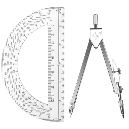Students Geometry Math Set, Drawing Compass and 6 Inch Transparent Swing arm Protractor 180 Degree Math Protractor (Transparent) - color: 1-transparent