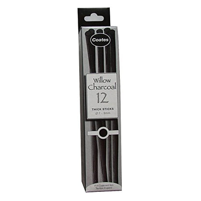 PH Coate Artist Willow Charcoal Thick, 12 Sticks, Black - style: Thick