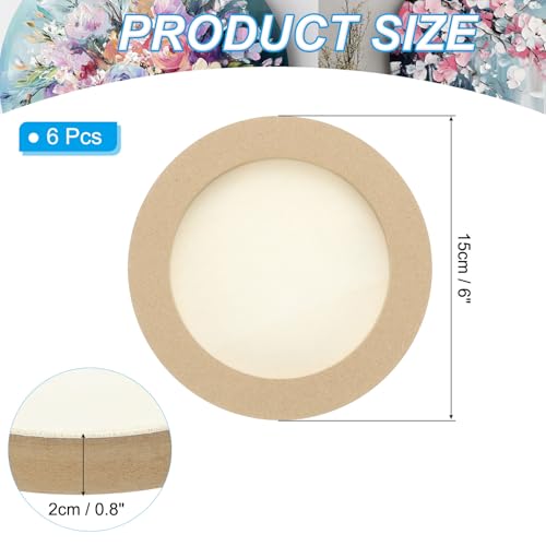 PATIKIL 6" Round Wood Canvas Panels, 6pcs Unfinished Wood Plaque Disc Circle Board for Craft Projects, Art Painting, Carving, Engraving, DIY - size: 6"