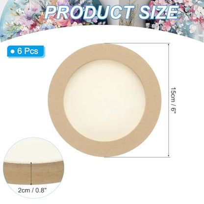 PATIKIL 6" Round Wood Canvas Panels, 6pcs Unfinished Wood Plaque Disc Circle Board for Craft Projects, Art Painting, Carving, Engraving, DIY - size: 6"