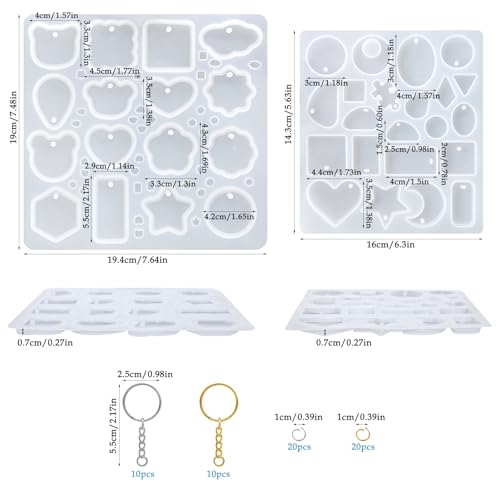 FineGood 2 Pcs Resin Molds Silicone with Keychain, Resin Keychain Molds Epoxy Resin Molds, Resin Jewelry Molds for Necklace Pendant Jewelry Making