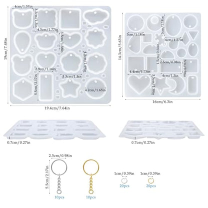 FineGood 2 Pcs Resin Molds Silicone with Keychain, Resin Keychain Molds Epoxy Resin Molds, Resin Jewelry Molds for Necklace Pendant Jewelry Making