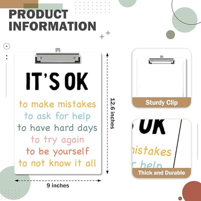 Inspirational Clipboard, Positive Afirmations ClipBoards with Low Profile Clip for Toddler Kids Students, Motivational ClipBoards Suitable for School Office, 12.6 x 9 Inch Size - C08 - style: It's Ok To Make Mistakes
