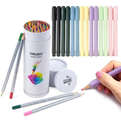Art Set Bundle: 48 Premium Colored Pencils & 14 Macaron Pencil Extenders, Perfect for Adult Sketching, Writing and Art Drawing，Professional Art Supplies Set
