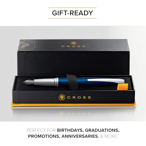 Cross ATX Refillable Fountain Presented in a Luxury Gift Box - Medium Point, Black Ink, Translucent Blue - color: Translucent Blue, style: Medium Nib