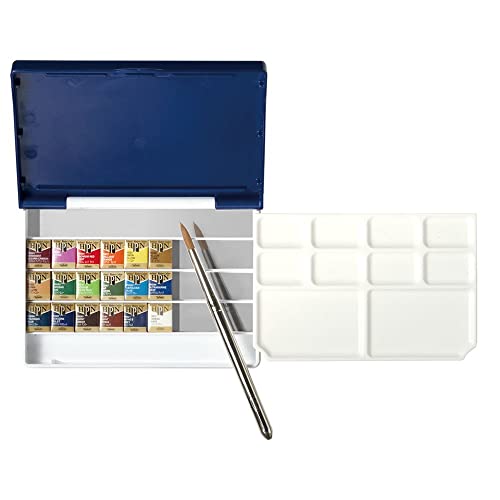 Holbein Artist's Watercolors Set of 18 Half-Pans with Brush (Palm Box Plus) PN694