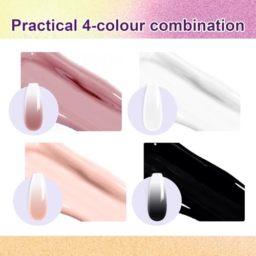 Gradient Painting Gel, 4 Colors Ombre Gel Nail Polish Include White Nude Almond Black Sponging for Pigment Pat Nails French Manicure Soak Off UV DIY Nail Art Essentia Set - color: Essentia Set