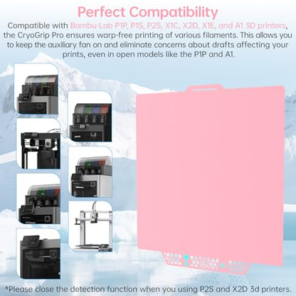 BIGTREETECH BIQU CryoGrip Pro Glacier-Pink 257x257MM for Bambu-Lab P1P/P1S/P2S/X1C/X2D/X1E/A1 3D Printers Panda Build Plate Double Sided Upgrade Removable Surface Platform - style: Glacier-Pink(P1P/P1S/P2S/X1C/X2D/X1E/A1)