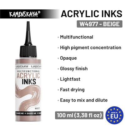 Kamenskaya Acrylic Inks for Artists - 'Beige' Acrylic Ink, 3.38 Fl Oz (100 ml) - color: Beige