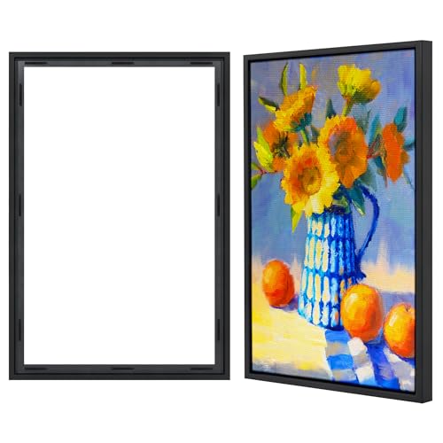 Americanflat 24x36 Canvas Floating Frame with Adhesive Strips Included - Vertical and Horizontal Floating Frame for Artwork - Canvas Frames for Wall Display - Black - color: Black, size: 24X36
