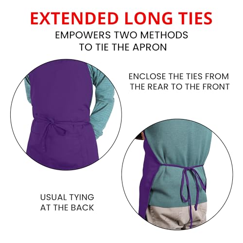 Utopia Kitchen 10 Pack Bib Apron Adjustable with 2 Pockets, Water and Oil Resistant, Cooking Kitchen Chef Apron for Women Men - color: Purple