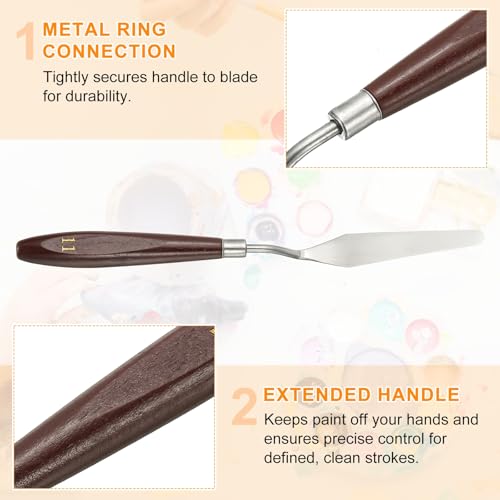 HARFINGTON Palette Knife Painting Tool 3.31 x 0.71 Stainless Steel Art Spatula Pallet Knives Scrapers Tools with Beech Wood Handle for Acrylic Oil Canvas Mixing Spreading, Red/Silver - size: 3.31" x 0.71"