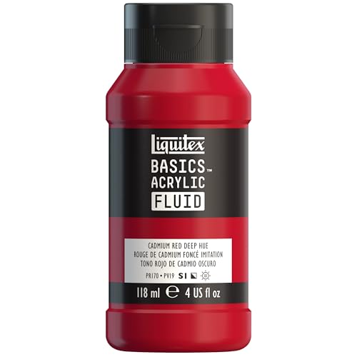 Liquitex BASICS Acrylic Fluid Paint, 118ml (4-oz) Bottle, Cadmium Red Deep Hue - color: Cadmium Red Deep Hue, style: 118ml (4-oz)
