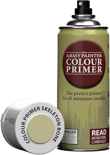 The Army Painter Colour Primer Skeleton Bone, 400 mL Acrylic Spray Primer, Spray Paint Basecoat for Miniature Priming, Tabletop Roleplaying, Boardgames, and Wargames Miniature Modelling - color: Skeleton Bone