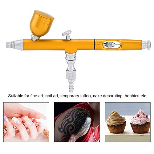 Yosoo Airbrush Kit, Multi-Purpose Feed Dual SpraySet Capacity 0.3MM Spray Kit Tools for Paint Art Tattoo Nail Design(Gold) - color: Gold