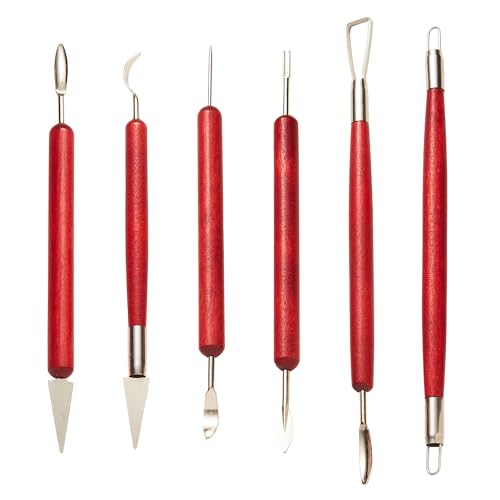 6 Pcs Pottery & Clay Sculpting Tools, Double-Sided Wooden Handle Clay Tool Set for Beginner & Professionals, Pottery and Polymer Clay Tools for Carving, Shaping, Smoothing and Detailing - color: Wooden-6Pcs