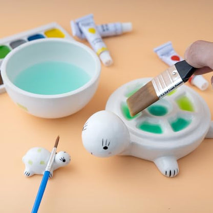 Turtle-Shaped Ceramic Paint Palette, with Removable Top Cover as Water Bowl | Wet Palette for Acrylic Painting with Brush Rest, Cute Desktop Decorations for Ocean Lovers, Creative Gifts for Artists