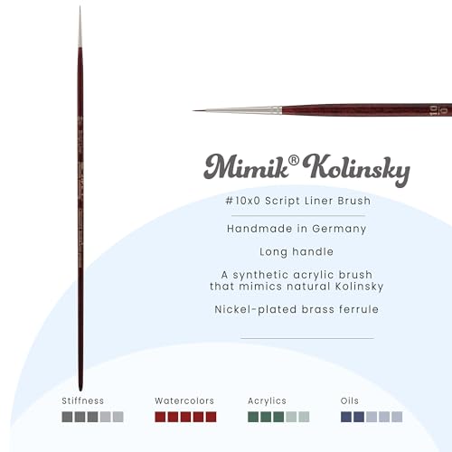 Creative Mark Mimik Kolinsky Watercolor Brush - # 10x0 Script Liner - Long Handle Synthetic Paint Brush - Handmade in Germany - Synthetic Sable Paint Brushes for Professional Artists - Animal-Friendly - size: 10x0