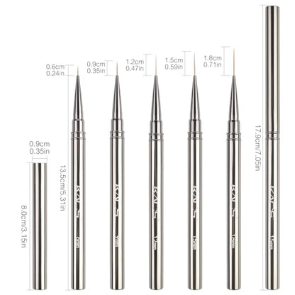 KADS Fine Liner Nail Brush Metal Handle Nail Painting Design Brush Drawing Pen 6mm 9mm 12mm 15mm 18mm (Set of 5Pcs) - color: Set of 5Pcs (All Sizes)