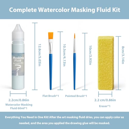 Blue Masking Fluid for Watercolor Painting 30ml, Fast-Drying, Easy Peel, Prevent Staining, Reserve Paper Highlights - color: Blue