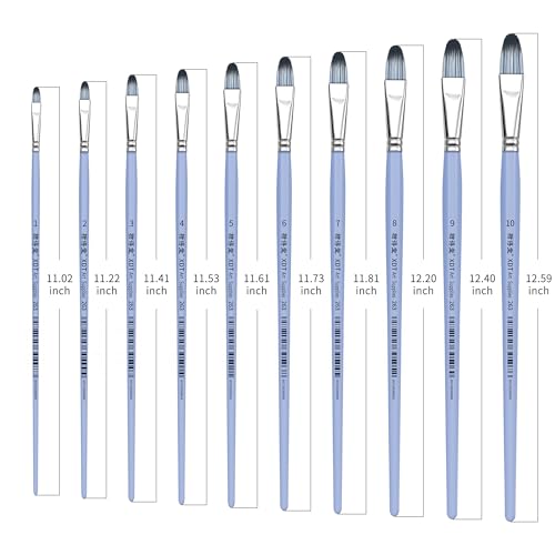 XDT#263 Filbert Artist Paint Brush 10 Piece Set Medium Stiff Nylon Hair Extra Long Handle #1#2#3#4#5#6#7#8#9#10, Acrylic Oil Watercolor - size: Filbert 10Pc