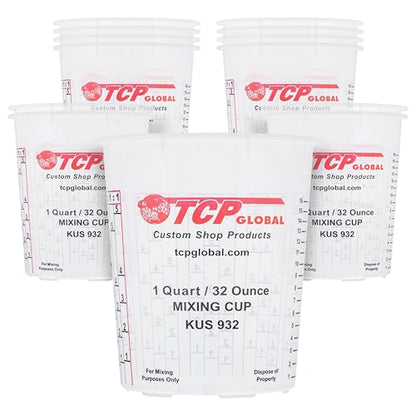 Custom Shop Paint Mixing Cups, 32-Ounce (12 Pack) - Plastic Measuring Cups for Liquids, Automotive Painting, Epoxy Resin, Acrylic Arts, Crafts, Disposable or Reusable, Graduated, Mixing Ratios - style: 12 Cups