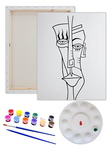 Essenburg Pre Drawn Canvas PICASSO 2 Paint Kit | Adult & Teen Sip and Paint Party Favor | DIY Date Night Couple Activity (M 12X16, 12 COLORS OF PAINT) - size: M 12X16 , 12 COLORS OF PAINT