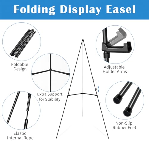 Falling in Art Display Easel Stand, 6 Pack 63" Instant Adjustable Poster Easel, Easy Folding Portable Tripod Stand for Signs, Posters, Wedding, Holds 5 lbs - style: Black 6-Pack