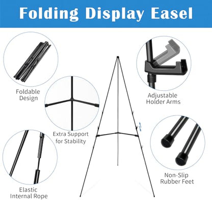 Falling in Art Display Easel Stand, 6 Pack 63" Instant Adjustable Poster Easel, Easy Folding Portable Tripod Stand for Signs, Posters, Wedding, Holds 5 lbs - style: Black 6-Pack
