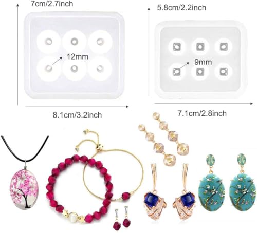 6 Pack Resin Beads Molds with Hole Silicone Resin Epoxy Molds for Cabochon Gemstone Pendant Earrings Jewelry Casting