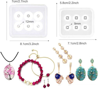 6 Pack Resin Beads Molds with Hole Silicone Resin Epoxy Molds for Cabochon Gemstone Pendant Earrings Jewelry Casting