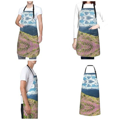Mountains Waterproof Apron With Pockets For Adults-Adjustable Bib Apron For Cooking, Gardening, Painting,Housework