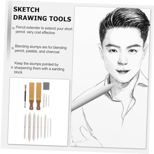 LALAFINA 69pcs Sketch Tool Set Stumps Tortillions Sandpaper Pencil and Eraser for Artists Students and Beginners for Blending Shading and Detailing