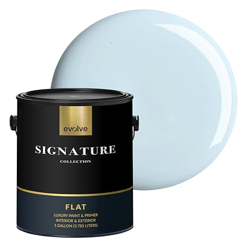EVOLVE Signature Collection Luxury Interior Paint & Primer, Flat Sheen (Baby Blue), 1 Gallon – Premium One-Coat Coverage, Low VOC, Low Odor, Washable Finish for Walls, Ceilings & Trim - color: Baby Blue, size: 128 Fl Oz (Pack of 1)