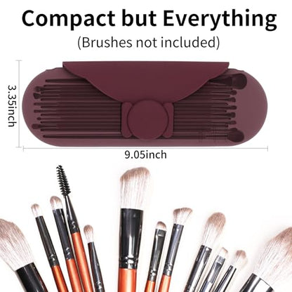 Travel Makeup Brush Holder with Cleaning Pad -Silicone Brush Organizer Case, Magnetic Closure Waterproof Cosmetic Bag for Easy Storage & On-the-Go Cleaning (9.05 Inch) - color: Brown