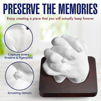 Hand Casting Kit for Couples, DIY Plaster Statue Molding Kit, Wooden Mahogany Base DIY Hand Mold Kit, Anniversary for Men, Women, Wedding Gift, Mother's Day Gifts for Wife, Valentine's Day Gift