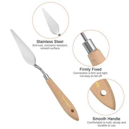 HARFINGTON 4pcs 15# Painting Palette Knife Pointy Stainless Steel Art Spatula Painting Pallet Knives Scrapers Tools with Plastic Handle for Acrylic Oil Canvas Mixing Spreading - size: 85mm x 27mm