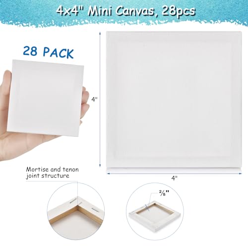 28PCS Mini Canvases for Painting – 4 x 4 in Bulk Small Square Stretched Canvases, 0.5 in Thick Blank Canvas for Students, Art Supplies, School & Home Crafts - size: 28PCS Mini Canvas -4x4ln