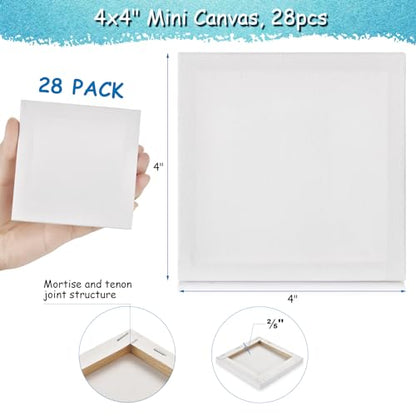 28PCS Mini Canvases for Painting – 4 x 4 in Bulk Small Square Stretched Canvases, 0.5 in Thick Blank Canvas for Students, Art Supplies, School & Home Crafts - size: 28PCS Mini Canvas -4x4ln