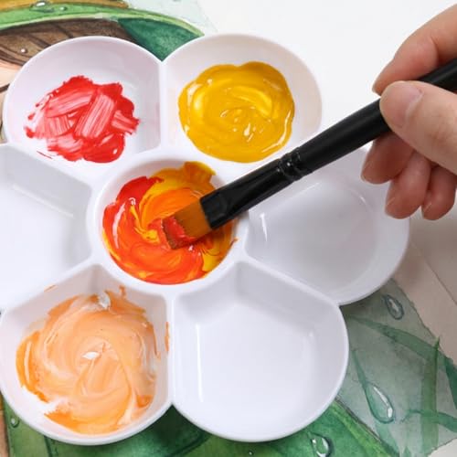2 Pack White Watercolor Palette, 7 Well Plastic Paint Palette Tray 6.7 Inch Round Watercolor Painting Tray Non-Stick Professional Artist-Grade Mixing Palette for Gouache, Oil, Art Supplies