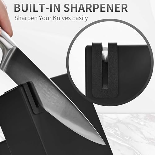 15-Piece Stainless Steel Chef Kitchen Knife Sets with Block & Built-In Sharpener, Professional Chef Knife Sets with Scissors, Steak Knives - color: Silver