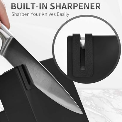15-Piece Stainless Steel Chef Kitchen Knife Sets with Block & Built-In Sharpener, Professional Chef Knife Sets with Scissors, Steak Knives - color: Silver