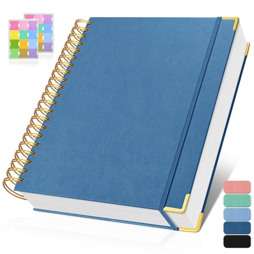 Spiral Notebook, 300 Numbered Pages Notebooks College Ruled with Contens, 100GSM Thick Journal for Women Men, Hardcover Leather Lined Journal for Writing, Large A5 Journaling Notebooks for Work School - color: Dark Blue, size: A5