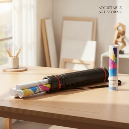 Adjustable Wooden Art Tube, Telescoping Poster and Blueprint Storage Case, Rigid Black Cylinder for Rolled Documents (1 PC) - size: 14.96 x 4.13 x 4.13 in