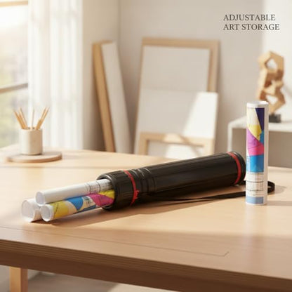 Adjustable Wooden Art Tube, Telescoping Poster and Blueprint Storage Case, Rigid Black Cylinder for Rolled Documents (1 PC) - size: 14.96 x 4.13 x 4.13 in