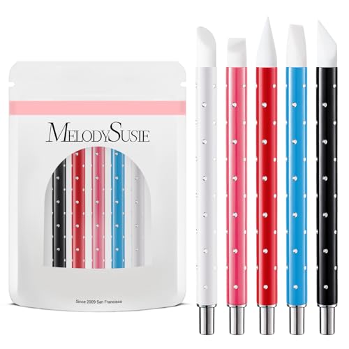 MelodySusie 5Pcs Nail Art Sculpture Pen Brushes for Resin Nail Art Tools for Design Nail Foil Carving Drawing Effect Shaping Drawing Nail Tools for Home Salon Manicure - color: Red, White, Pink, Blue, Black, size: 5