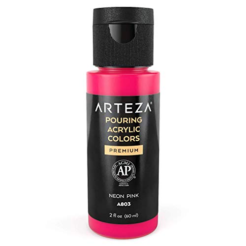 ARTEZA Acrylic Pouring Paint, 2 Ounces, Neon Pink High Flow, No Mixing Needed, for Pouring on Canvas, Glass, Paper, Wood, Tile, & Stones - color: Neon Pink, size: 2 Fl Oz (Pack of 1)