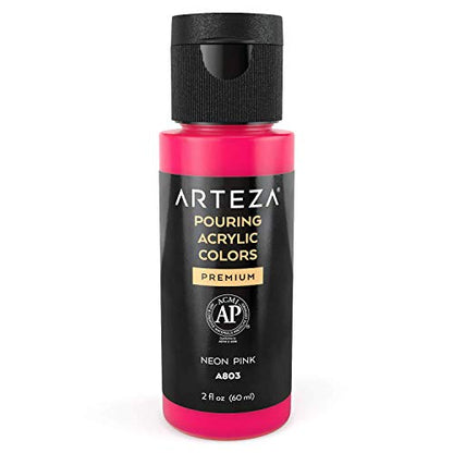 ARTEZA Acrylic Pouring Paint, 2 Ounces, Neon Pink High Flow, No Mixing Needed, for Pouring on Canvas, Glass, Paper, Wood, Tile, & Stones - color: Neon Pink, size: 2 Fl Oz (Pack of 1)