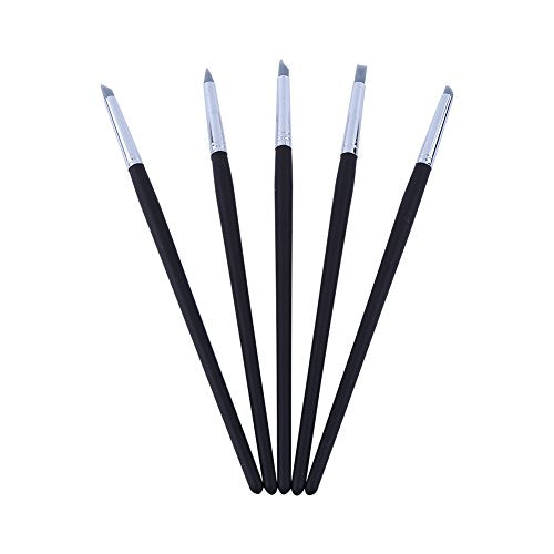 5pcs Clay Color Shaping Modeling Flexible Silicone Wax Clay Sculpting Carving Pottery Making Tool Pen with Black Wood Handles