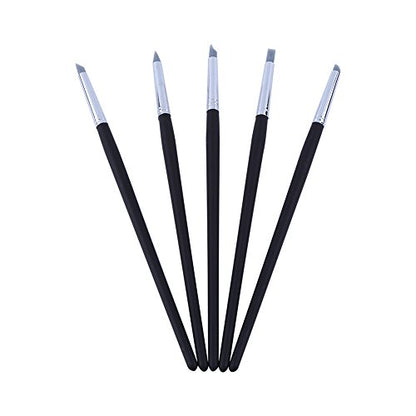 5pcs Clay Color Shaping Modeling Flexible Silicone Wax Clay Sculpting Carving Pottery Making Tool Pen with Black Wood Handles